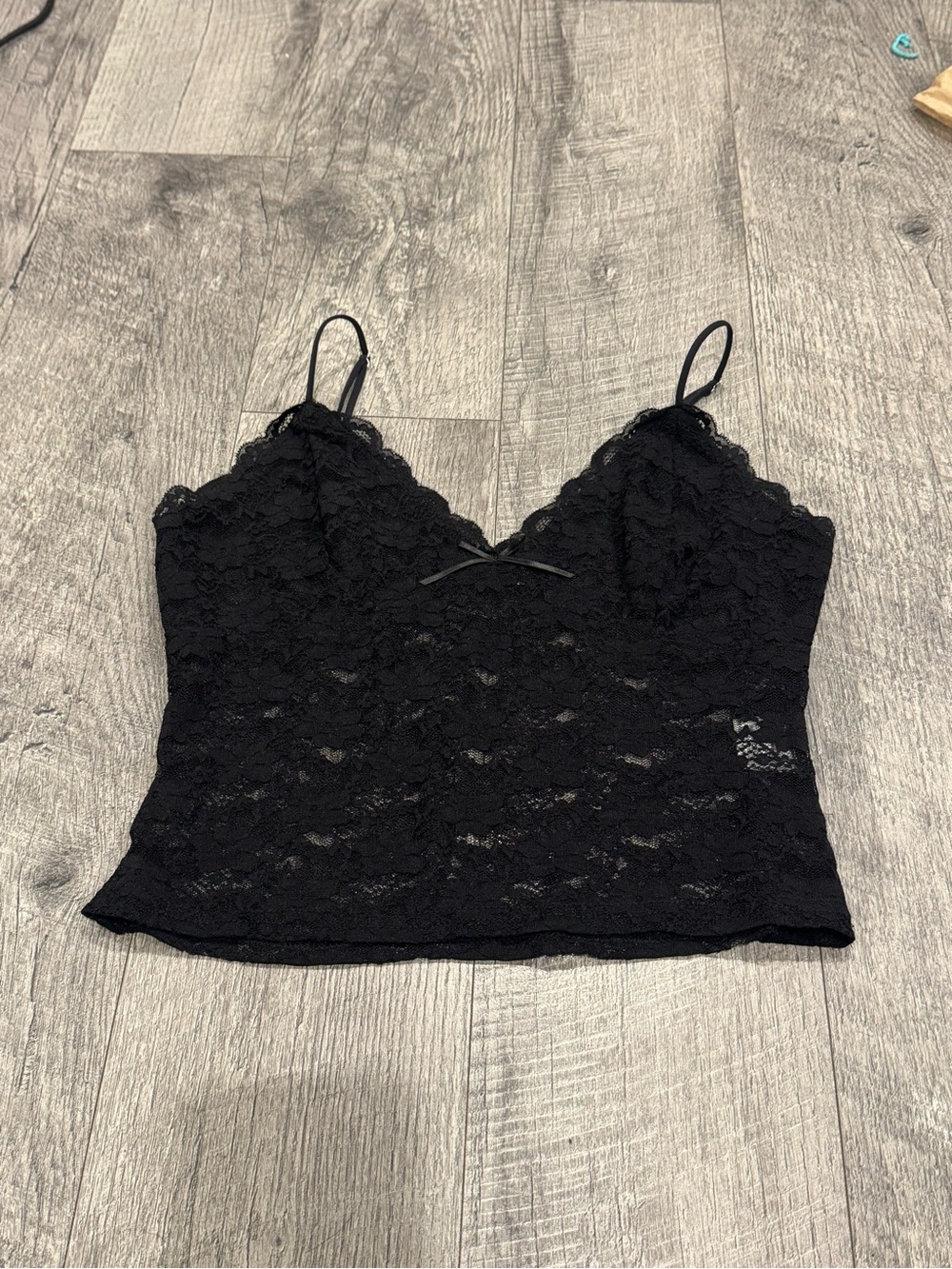 Faded Rose Women's Size M Black Floral Lace Bow Camisole Adjustable Straps